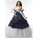 Hohe|Imperium Trägerloser Ballkleid Dunkelmarineblau Taft Brautkleider mit Ärmel