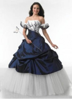 Hohe|Imperium Trägerloser Ballkleid Dunkelmarineblau Taft Brautkleider mit Ärmel