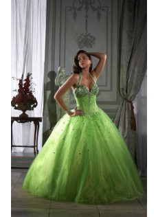 Luxuriös Bodenlang Hohe|Imperium Grün Organza Brautkleider mit Neckholder