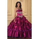 Frühling Ärmellos Ballkleid Purpurrot Taft Farbige Brautkleider
