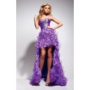 Luxuriös Elegant|Bescheiden Ärmellos Lavendel Organza brautkleider vorne kurz hinten lang