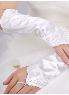 Weiß Taft Perlenstickere Modern Auffallend Handschuhe