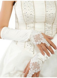 Weiß Taft Stickerei Elegant Dramatisch Handschuhe