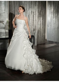 Herbst Outdoor Ärmellos Weiß Organza Brautkleider mit Neckholder
