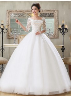Saal Halb Ärmel Empire-Stil Weiß Tüll A-Linie  Brautkleid