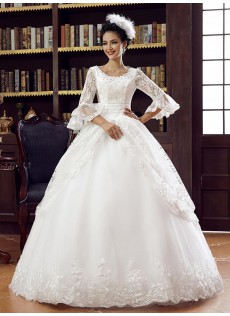 Atemberaubend Saal 3/4 Ärmel Duchesse-Linie Spitze Elegante Brautkleider