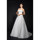 Zielort Spaghetti Träger Ballkleid Weiß Organza A-Linie Brautkleid