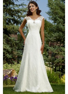 Frühling Garten|Outdoor Bodenlang Natürlich Spitze Etui-linie Brautkleid