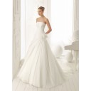 Garten|Outdoor Rüsche Reißverschluss|Schnürung Trägerloser Organza A-Linie Brautkleid