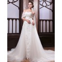 Strand Mit Applikation Reißverschluss Weiß Organza A-Linie Brautkleid