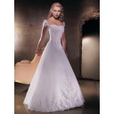 Eye Catching Zielort Mit Applikation Schnürung Taft A-Linie Brautkleid