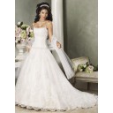 Dramatisch Elegant|Bescheiden Halle|Hotel Bodenlang Spitze A-Linie Brautkleid