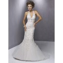 Zielort Kapelle Schleppe Neckholder Weiß Organza Meerjungfrau Brautkleid