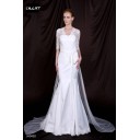 Dramatisch Luxuriös Garten|Outdoor Champagner Organza A-Linie Brautkleid