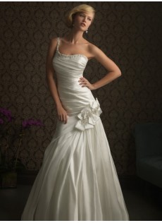 Frühling Elegant|Bescheiden Strand Asymmetrisch|Ein Schulter Taft A-Linie Brautkleid