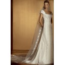 Sommer Garten|Outdoor Kapelle Schleppe A Linie|Prinzessin Organza A-Linie Brautkleid