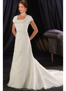Eye Catching Herbst Garten|Outdoor Kurze Ärmel Organza Etui-linie Brautkleid