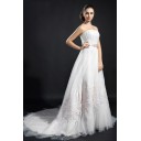 Garten|Outdoor Elegant|Bescheiden Pinsel Schleppe Reißverschluss|Schnürung Organza A-Linie Brautkleid