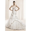 Garten|Outdoor Spitze Saum Ärmellos Elfenbein Taft Etui-linie Brautkleid