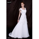 Zielort Schnürung Ärmellos Hohe|Imperium Taft A-Linie Brautkleid