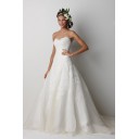 Sommer Halle|Hotel Mit Applikation Ärmellos Organza A-Linie Brautkleid